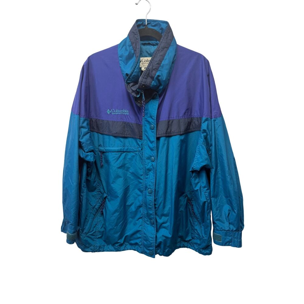 COLUMBIA Womens Blue Green Zip Jacket XL Polyester Blend Colourblock Outdoor